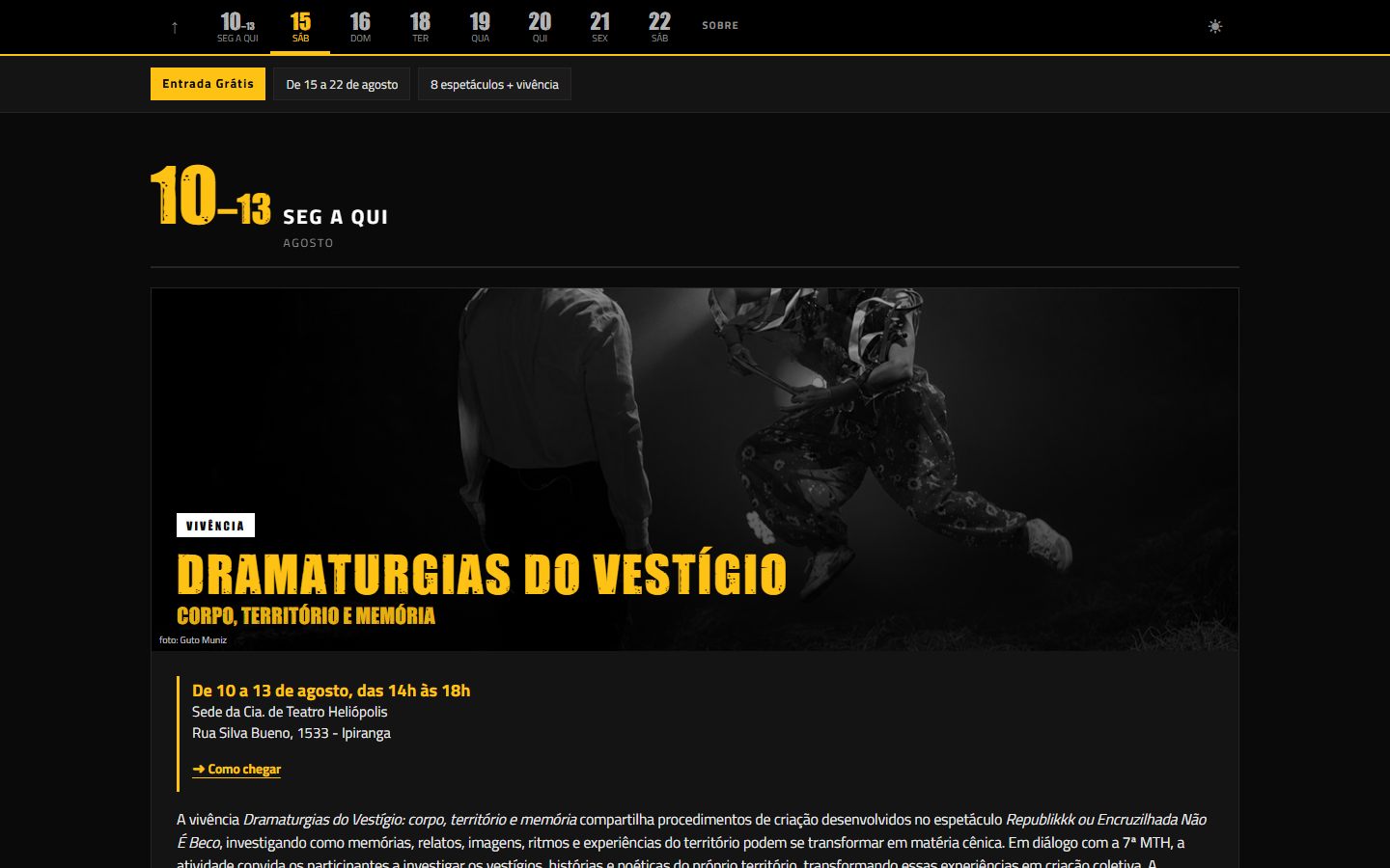 Programação da 7ª Mostra de Teatro de Heliópolis, dia a dia