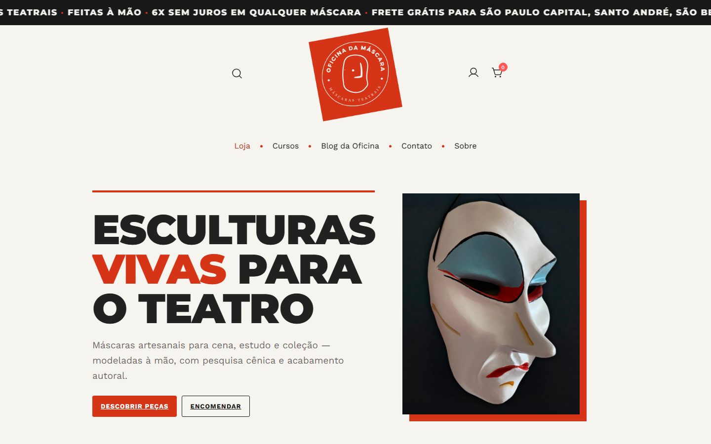 Página inicial da loja Oficina da Máscara