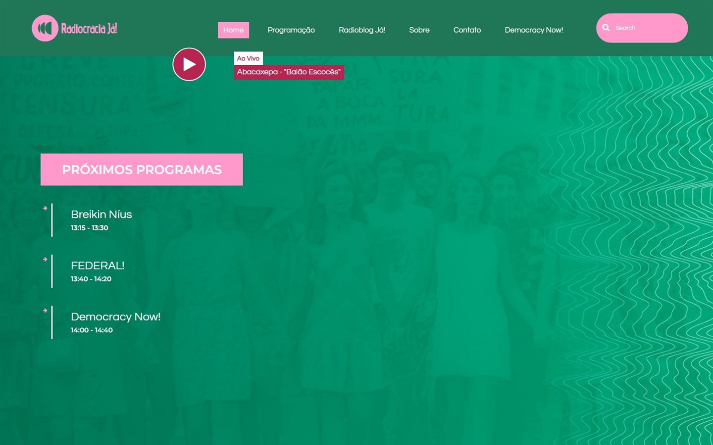 Página inicial do site da Radiocracia Já